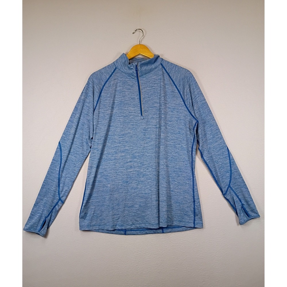 Athletic Everlast Womens XL Blue Space Dye 1/4 Zip Thumbhole Pullover Top